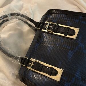 Aldo Black and Cream Snakeskin-Print Satchel